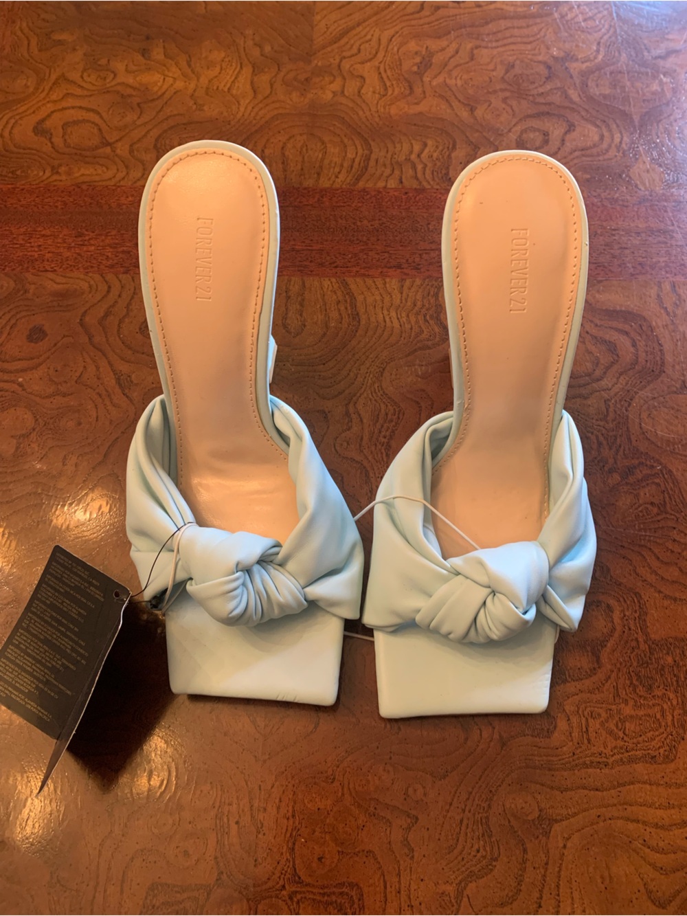 Forever 21 Pale Blue Knotted Square-Toe Slide Mules